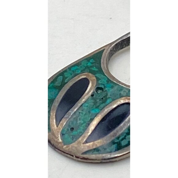 Taxco Mexico Sterling Silver Teardrop Earrings Crushed Stone Inlay TC97 LOOK - Picture 11 of 12